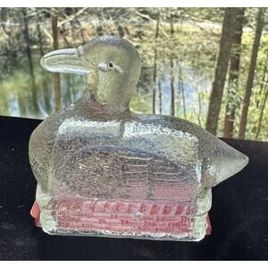 Vintage 1930s AVOR glass candy dish Duck on Basket Marked USA -TO18